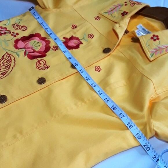 Womens Sz S Yellow Red Embroidered Western Rockabilly Art To Wear Denim Jacket - Picture 8 of 13